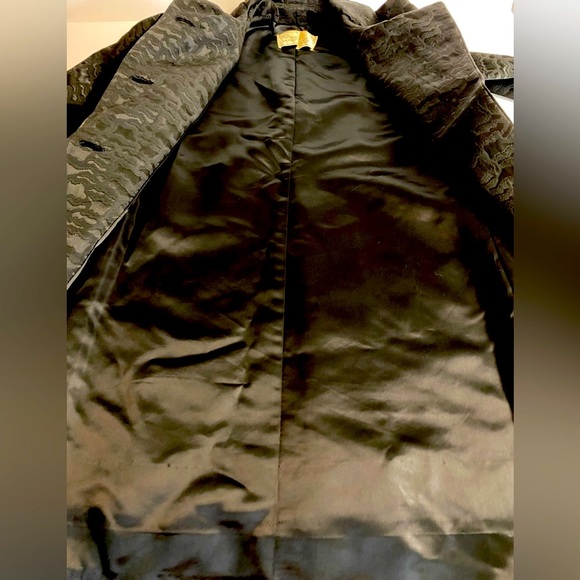 Vtg 60s Hess Apparel Glam Black Long retro trench with rhinestone buttons M - Picture 15 of 15